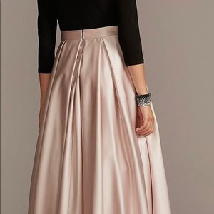 Black/Blush SCOOP BODICE 3/4 SLEEVE GOWN WITH SATIN SKIRT